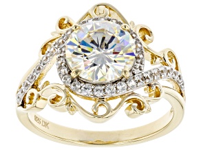 Pre-Owned Fabulite strontium titanate and white zircon 18k yellow gold over silver solitaire ring 2.