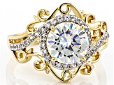 Pre-Owned strontium titanate and white zircon 18k yellow gold over silver solitaire ring 2.