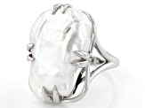 Pre-Owned White Cultured Freshwater Pearl Rhodium Over Sterling Silver Ring