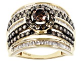 Pre-Owned Champagne and White Diamond 10k Yellow Gold Center Design Ring 2.40ctw