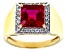 Pre-Owned Red Lab Created Ruby 18k Yellow Gold Over Sterling Silver Men's Ring 3.88ctw