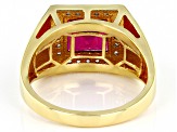 Pre-Owned Red Lab Created Ruby 18k Yellow Gold Over Sterling Silver Men's Ring 3.88ctw