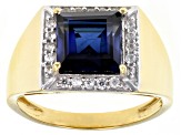 Pre-Owned Blue Lab Created Sapphire 18k Yellow Gold Over Sterling Silver Men's Ring 3.84ctw