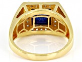 Pre-Owned Blue Lab Created Sapphire 18k Yellow Gold Over Sterling Silver Men's Ring 3.84ctw