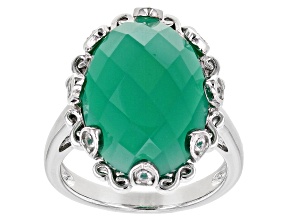 Pre-Owned Green Onyx Rhodium Over Sterling Silver Ring 18x13mm