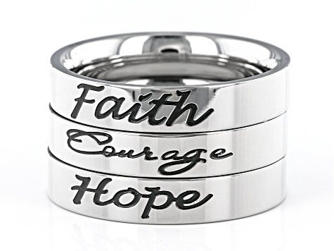 Pre-Owned Silver Tone, Faith, Courage & Hope, Set of 3 Rings
