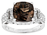 Pre-Owned Brown Smoky Quartz Rhodium Over Sterling Silver Ring 4.95ctw