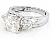 Pre-Owned Moissanite Platineve 3 Stone Ring 3.40ctw DEW