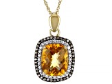 Pre-Owned Golden Citrine, White Zircon, And Champagne Diamond 10k Yellow Gold Pendant With Chain 4.1