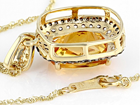 Pre-Owned Golden Citrine, White Zircon, And Champagne Diamond 10k Yellow Gold Pendant With Chain 4.1