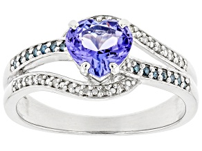 Pre-Owned Tanzanite With Blue And White Diamonds Rhodium Over Sterling Silver Ring 1.00ctw