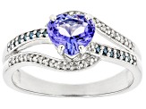 Pre-Owned Tanzanite With Blue And White Diamonds Rhodium Over Sterling Silver Ring 1.00ctw