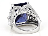 Pre-Owned Blue and White Cubic Zirconia Rhodium Over Sterling Silver Ring
