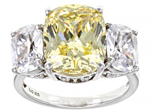 Pre-Owned Yellow And White Cubic Zirconia Rhodium Over Sterling Silver Ring 14.50ctw