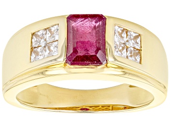 Picture of Pre-Owned Red Mahaleo® Ruby 3k Yellow Gold Men's Ring 2.93ctw