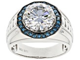 Pre-Owned Moissanite and blue diamond Platineve mens ring 4.20 DEW