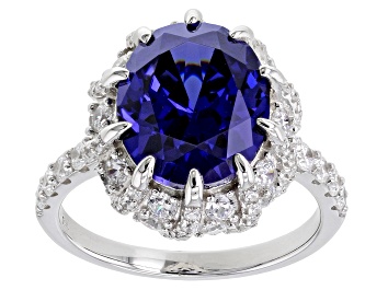 Picture of Pre-Owned Blue And White Cubic Zirconia Platinum Over Sterling Silver Ring 9.72ctw