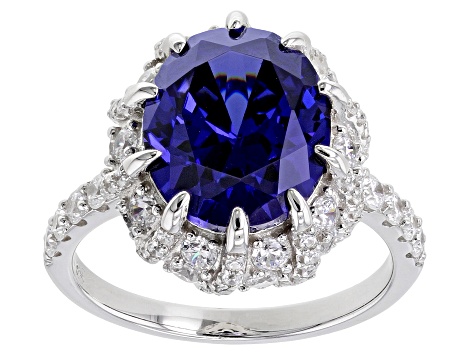 Pre-Owned Blue And White Cubic Zirconia Platinum Over Sterling Silver Ring 9.72ctw