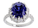 Pre-Owned Blue And White Cubic Zirconia Platinum Over Sterling Silver Ring 9.72ctw