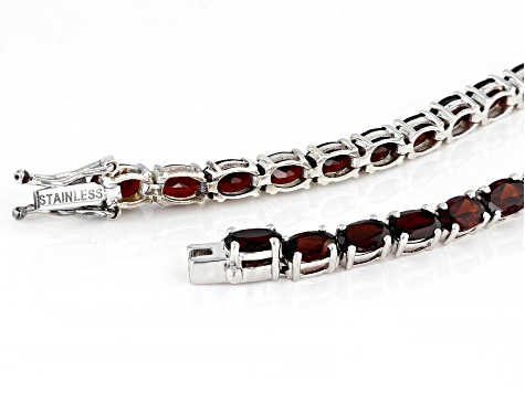 Pre-Owned Red Garnet Rhodium Over Sterling Silver Tennis Bracelet 16.20ctw