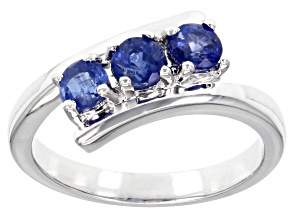 Pre-Owned Blue Kyanite Rhodium Over Sterling Silver Bypass Ring 0.66ctw