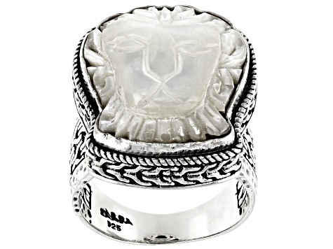 Pre-Owned White Mother Of Pearl Lion Silver Ring