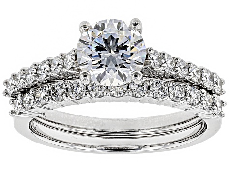 Pre-Owned White Lab-Grown Diamond 14K White Gold Engagement Ring With Matching Band 1.63ctw