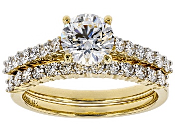 Picture of Pre-Owned White Lab-Grown Diamond 14K Yellow Gold Engagement Ring With Matching Band