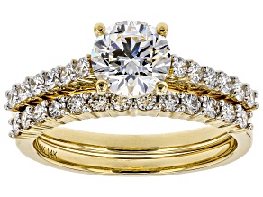 Pre-Owned White Lab-Grown Diamond 14K Yellow Gold Engagement Ring With Matching Band