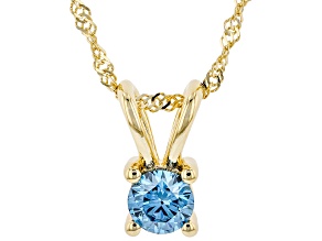 Pre-Owned Blue Lab-Grown Diamond 14K Yellow Gold Pendant With 18" Singapore Chain 0.34ct
