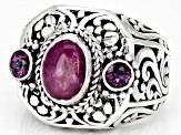 Pre-Owned Red Star Ruby & Wildside™ Topaz Silver Filigree Ring .62ctw