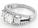 Pre-Owned Moissanite and blue diamond platineve ring 2.30ctw DEW.