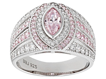 Picture of Pre-Owned Pink And White Cubic Zirconia Rhodium Over Sterling Silver Ring 2.55ctw