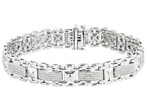 Pre-Owned White Diamond Rhodium Over Sterling Silver Mens Bracelet 0.50ctw