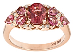 Pre-Owned Pink Tourmaline And White Diamond 14k Rose Gold Center Design Ring 1.86ctw