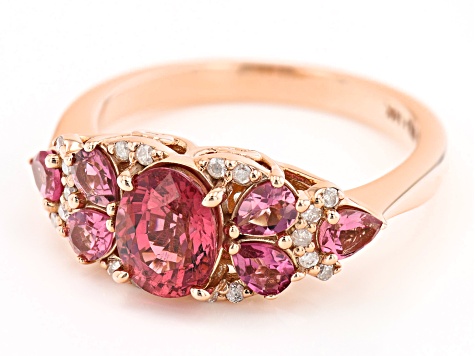Pre-Owned Pink Tourmaline And White Diamond 14k Rose Gold Center Design Ring 1.86ctw