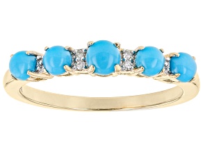 Pre-Owned Blue Sleeping Beauty Turquoise 14k Yellow Gold Ring 0.02ctw