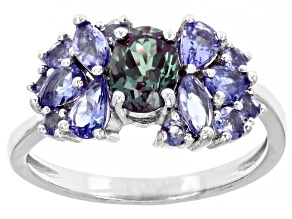 Pre-Owned 1.97ctw Blue Oval Lab Alexandrite And Tanzanite Rhodium Over Sterling Silver Ring