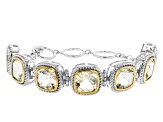 Pre-Owned Cushion Yellow Labradorite Rhodium & 18k Gold Over Silver Two-Tone Bracelet. 22.55ctw