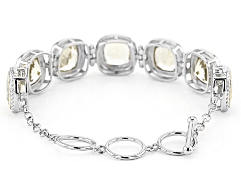 Pre-Owned Cushion Yellow Labradorite Rhodium & 18k Gold Over Silver Two-Tone Bracelet. 22.55ctw