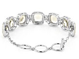Pre-Owned Cushion Yellow Labradorite Rhodium & 18k Gold Over Silver Two-Tone Bracelet. 22.55ctw