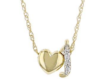 Picture of Pre-Owned White Zircon 10k Yellow Gold Children's Inital "J" Necklace. 0.02ctw