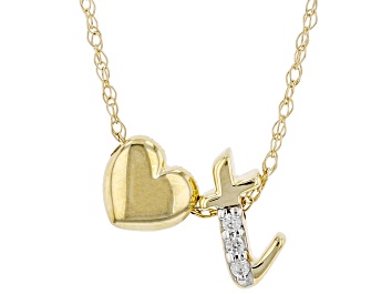 Picture of Pre-Owned White Zircon 10k Yellow Gold Children's Inital "T" Necklace 0.02ctw