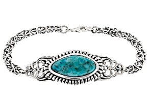 Pre-Owned Mens Blue Turquoise Rhodium Over Silver Bracelet