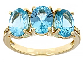 Pre-Owned Blue Apatite 14k Yellow Gold 3-Stone Ring 3.10ctw