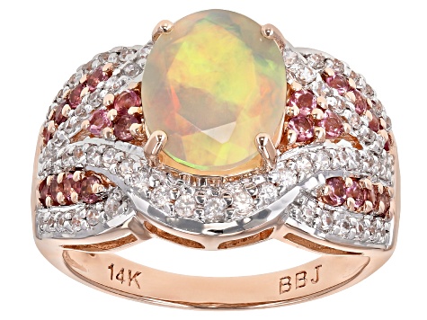 Pre-Owned Multicolor Ethiopian Opal 14k Rose Gold Ring 2.08ctw