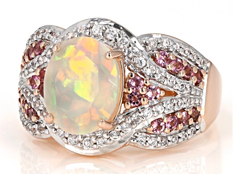 Pre-Owned Multicolor Ethiopian Opal 14k Rose Gold Ring 2.08ctw