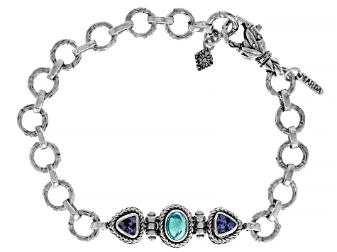 Pre-Owned Paraiba Color Opal and Tanzanite Silver Bracelet 0.95ctw