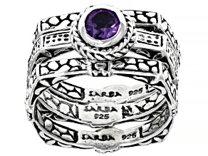 Pre-Owned Purple Amethyst Sterling Silver Ring Set 0.43ct