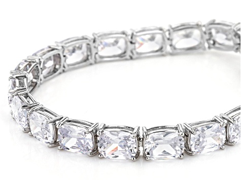 Pre-Owned White Cubic Zirconia Rhodium Over Sterling Silver Tennis Bracelet 67.20ctw